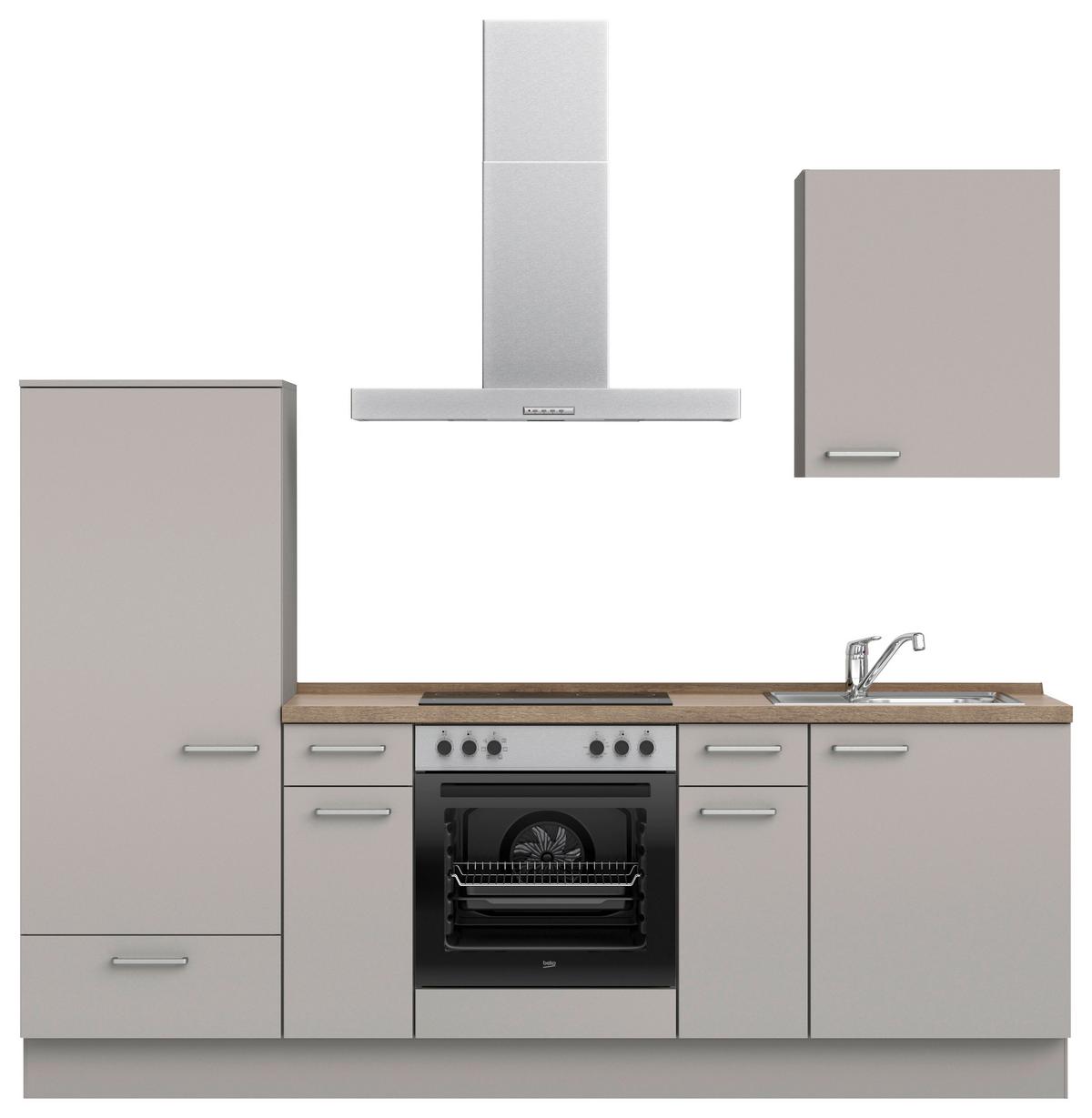 Küchenblock Touch Low m. Geräten Grau - Eiche dunkel/Edelstahlfarben, MODERN, Holzwerkstoff/Metall (240cm) - Nobilia