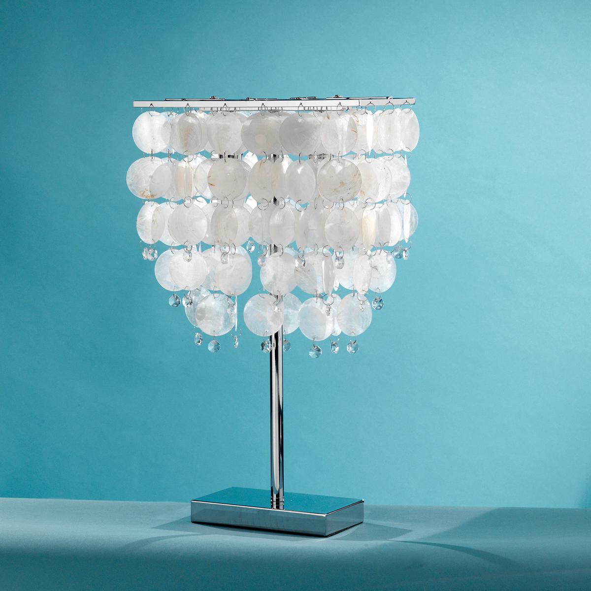 Asztali Lámpa 4766/lg - krómszínű/gyöngyház, Basics, műanyag/természetes anyagok (30/30/50cm)