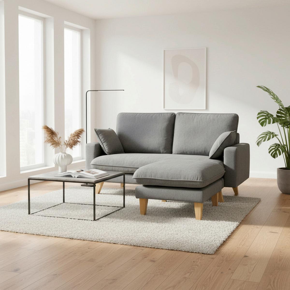 Sedežna Garnitura Illa, Siva - temno siva/barve bukve, Moderno, tekstil/les (154/155cm) - Bessagi Home