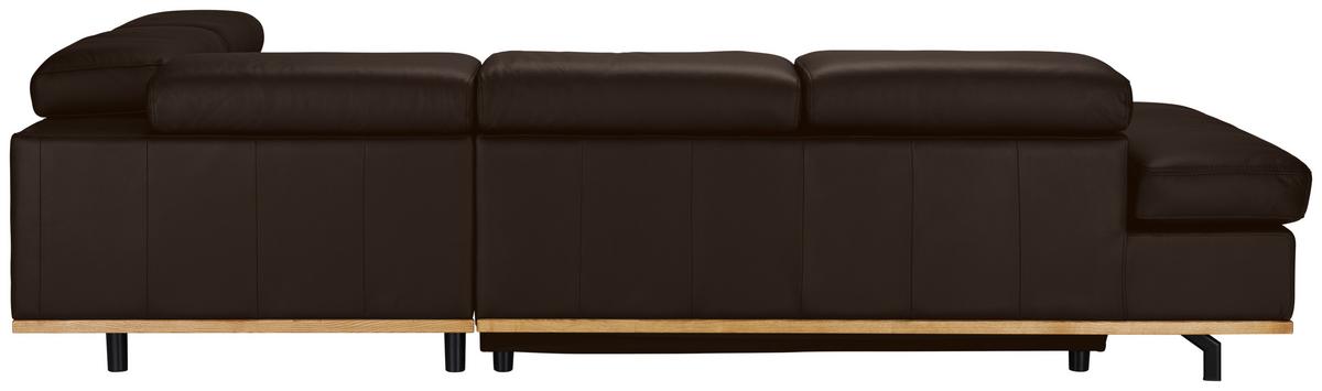 Wohnlandschaft Carmen rechts Dunkelbraun - Dunkelbraun/Schwarz, MODERN, Leder/Holz (292/72/226cm) - Premium Living