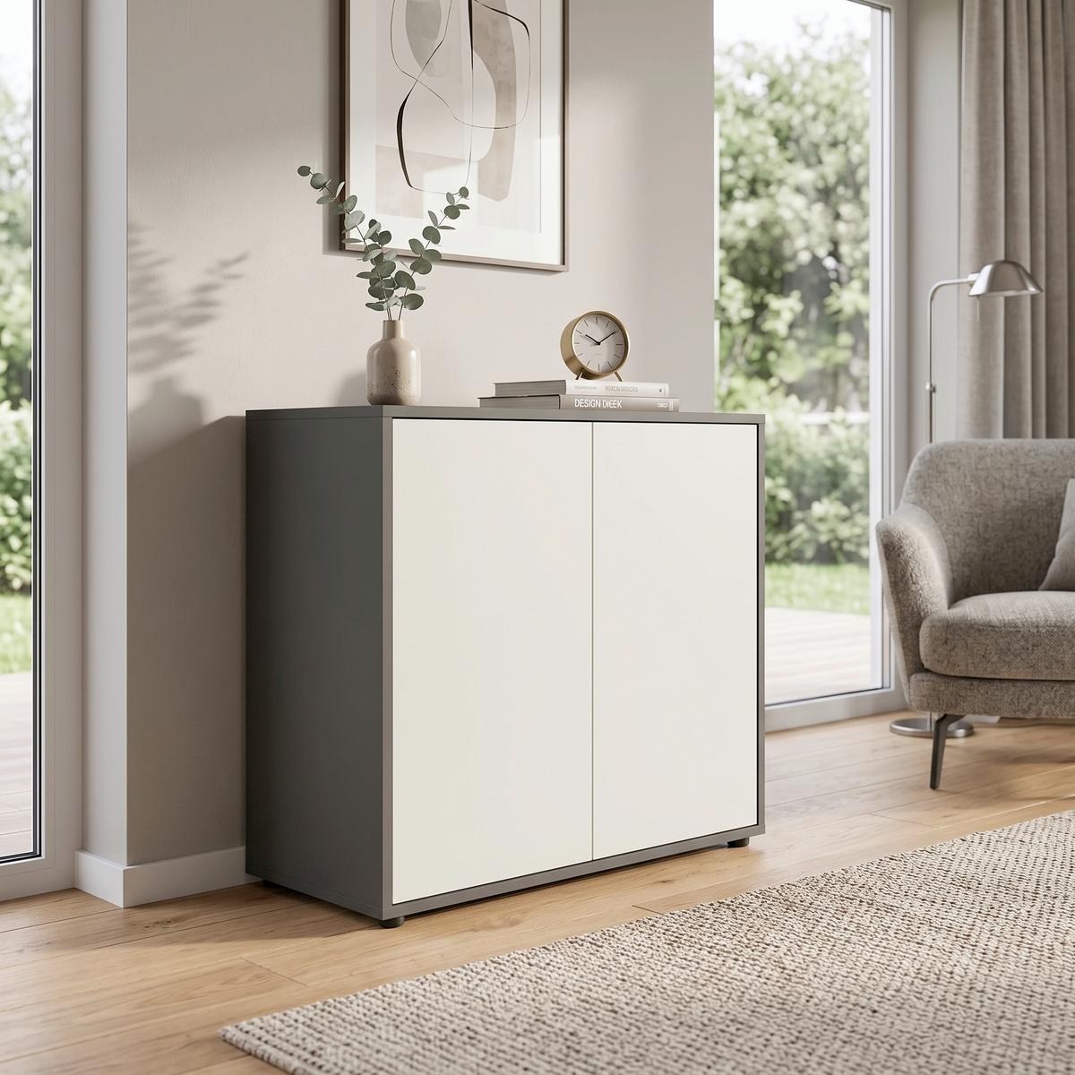 Kommode Mailand Typ 4 Anthrazit/Weiß - Anthrazit/Schwarz, MODERN, Holzwerkstoff/Kunststoff (79/73/33cm) - MID.YOU