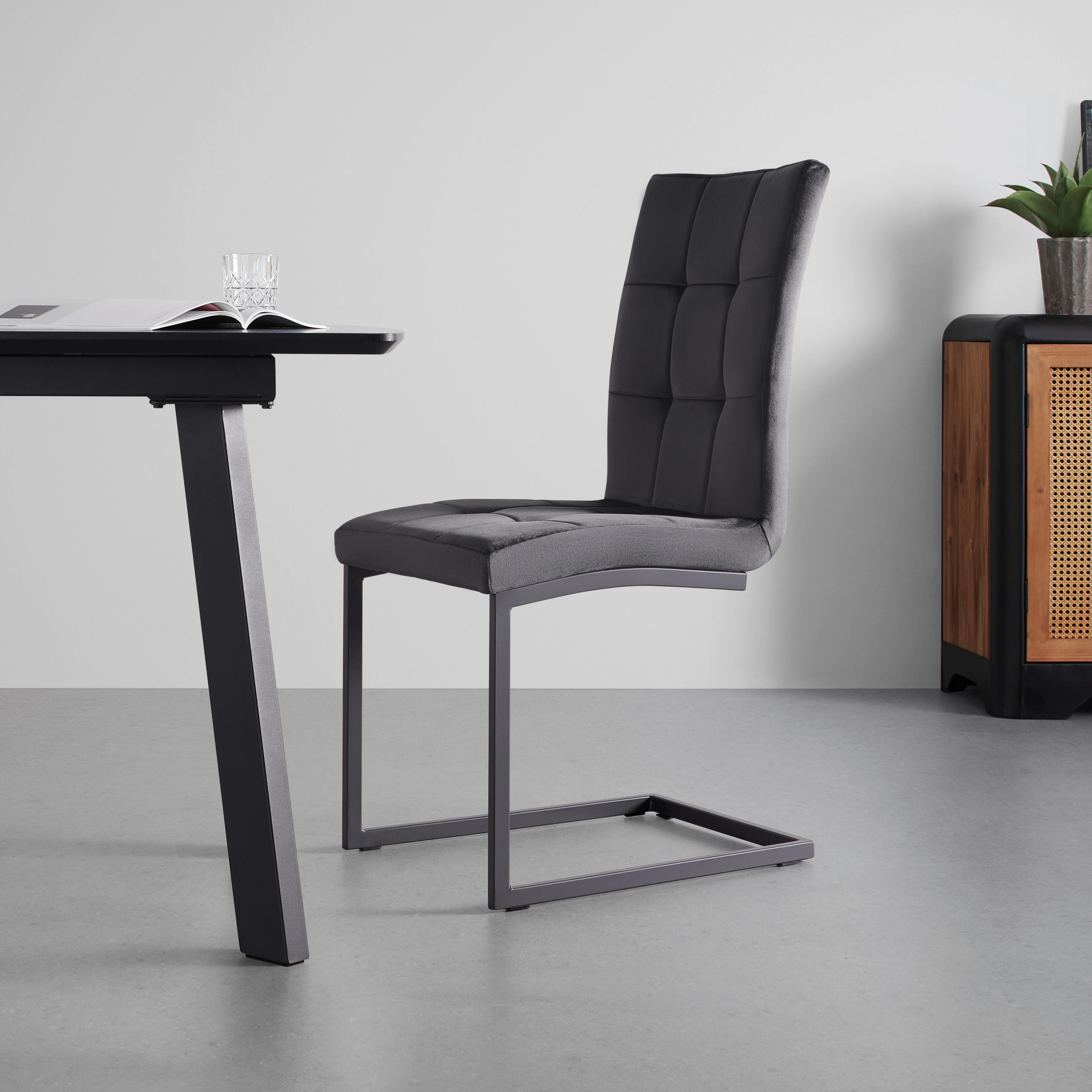 Schwingstuhl-Set dunkelgrau, "Mela" - Dunkelgrau/Schwarz, MODERN, Textil/Metall (44/95/60cm) - Bessagi Home