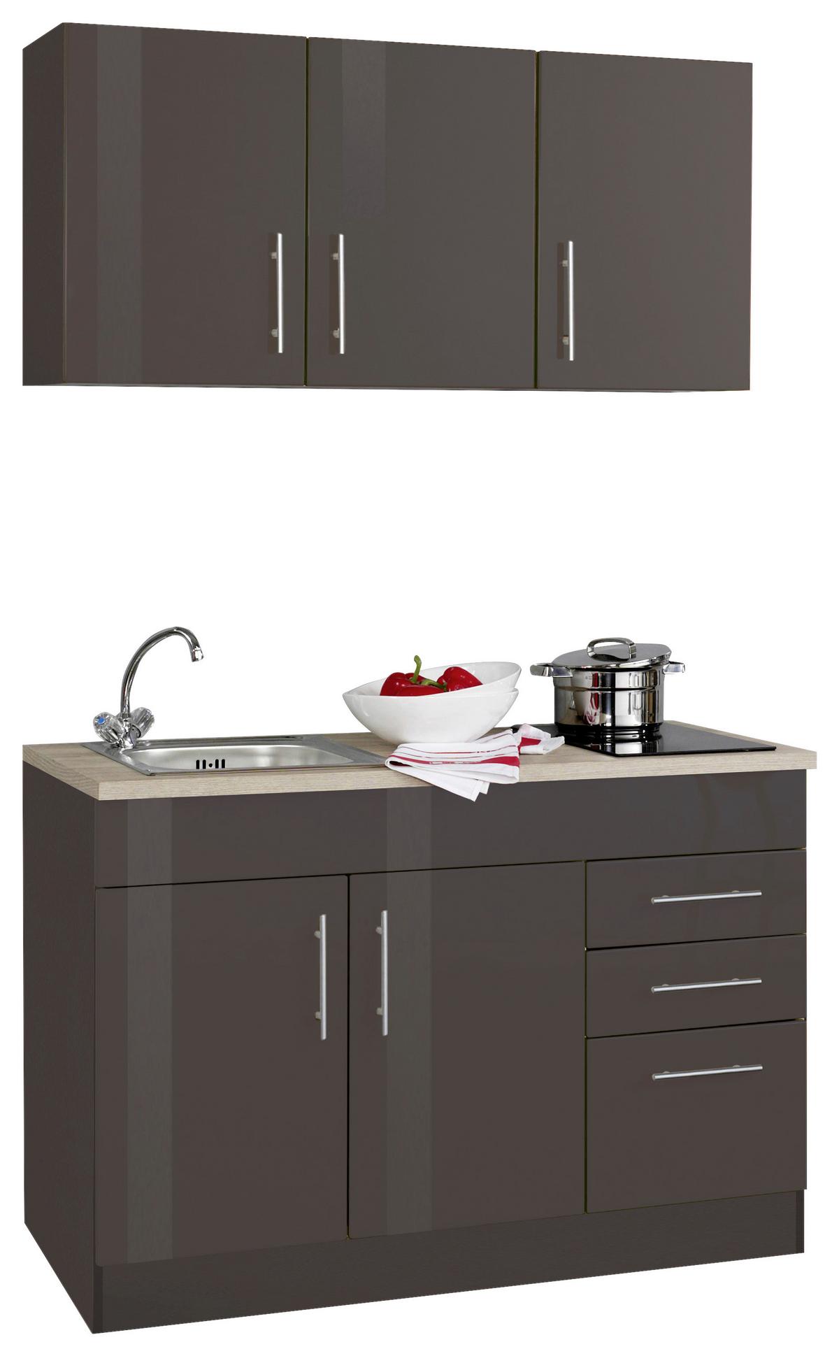 Miniküche Toronto B: ca. 120cm Graphit/Grau - Chromfarben/Grau Hochglanz, MODERN, Holzwerkstoff/Metall (120cm) - Held