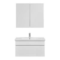 meuble-lavabo Waschbecken & Spiegel, weiss - clair/blanc, Modern, céramique/verre (80/70/47/70/47/13cm) - Bessagi Home