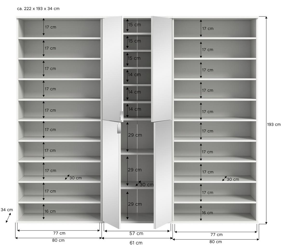 GARDEROBE PROJEKT X - Weiss Hochglanz/Weiss, Design, Holzwerkstoff (222/193/34cm) - Livetastic