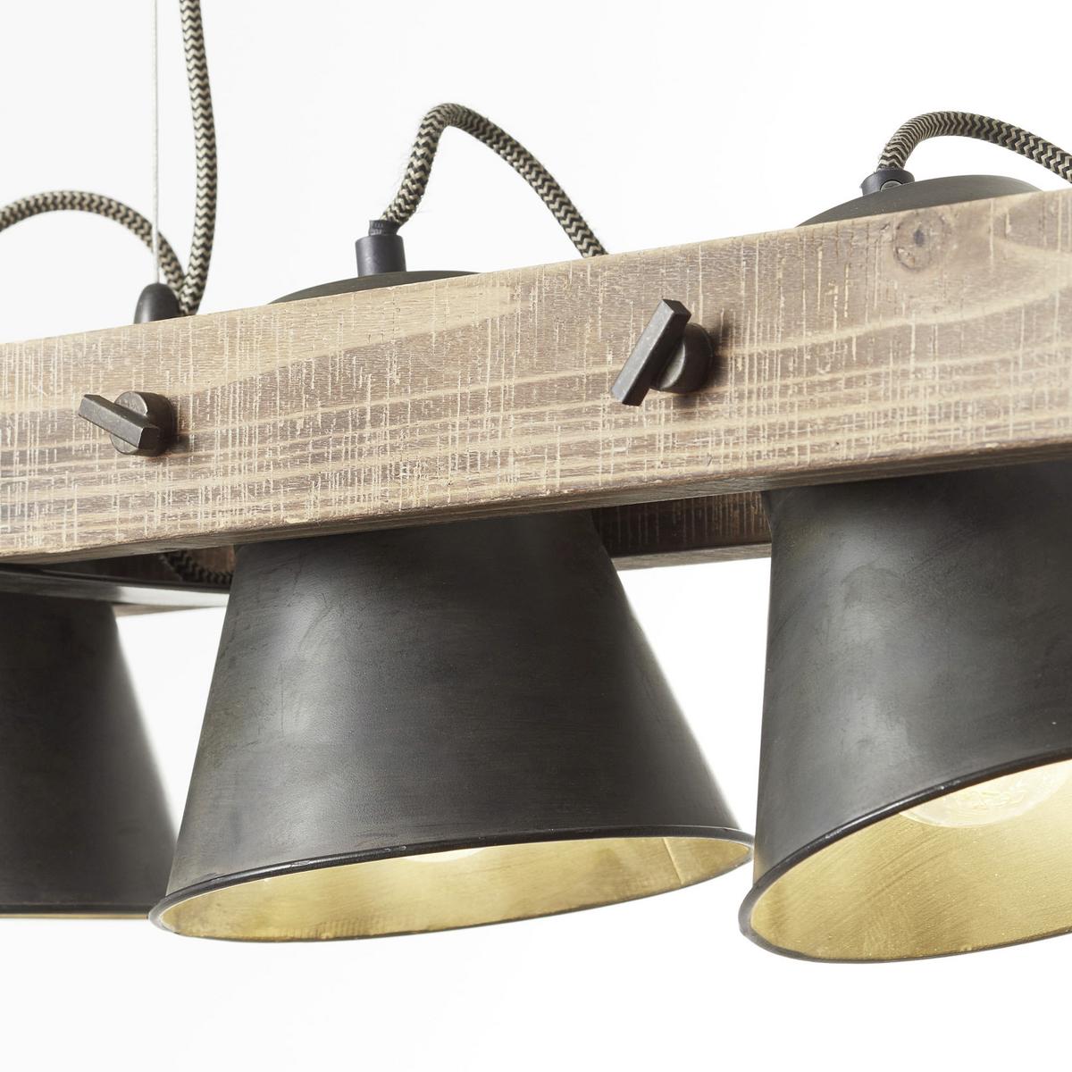 Hängeleuchte Plow Schwarz max. 10 Watt - Schwarz, Natur, Holz/Metall (95/20/115cm) - Brilliant