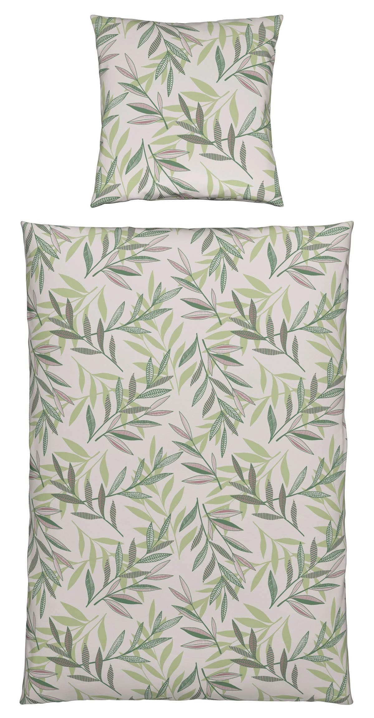 Bettwäsche Stitched Leaves Grün/Beige ca. 135x200cm - Beige/Grün, Textil (135/200cm) - Modern Living