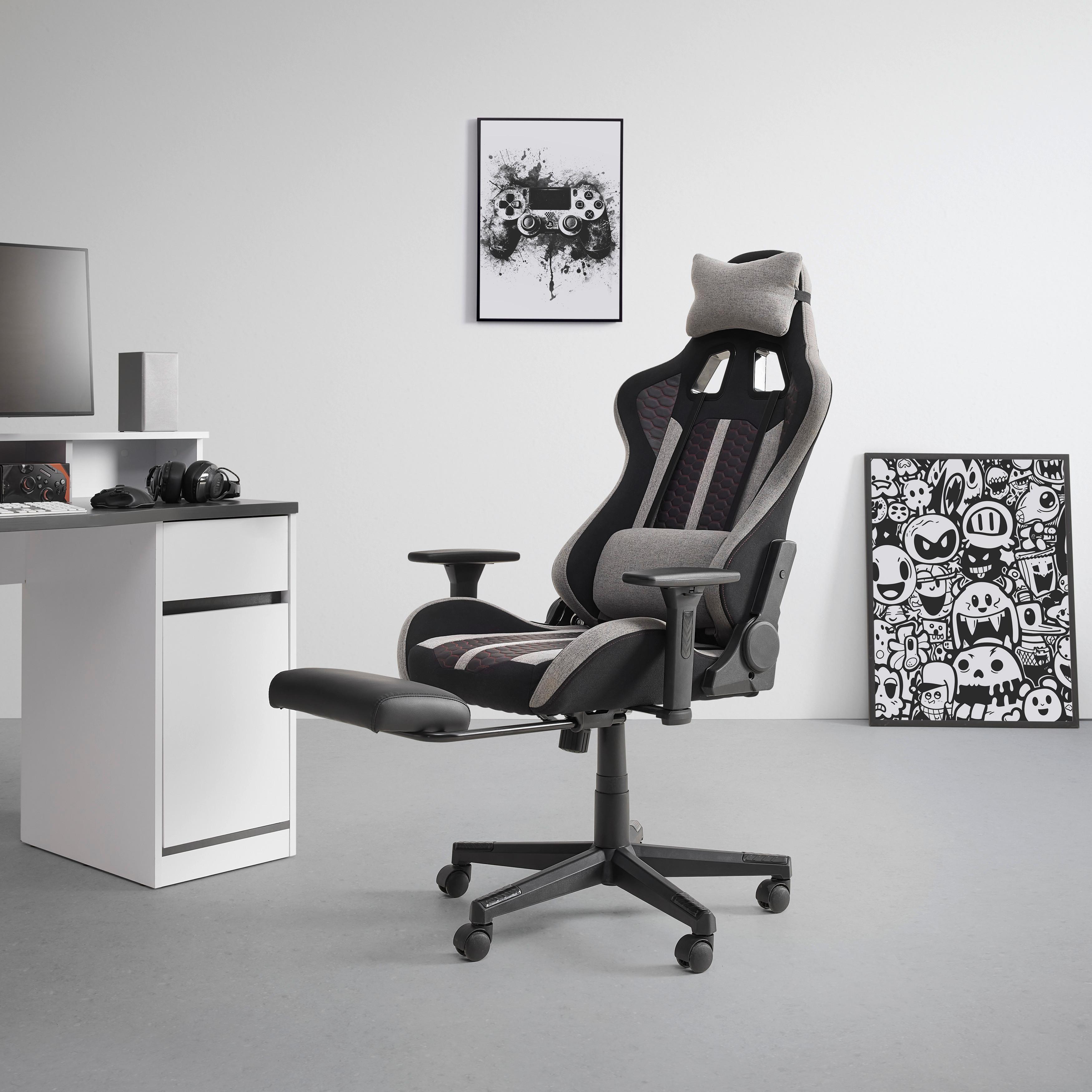 GAMINGSTOL RACER II -EXKLUSIV- - grå/svart, Modern, metall/textil (63/114/62cm) - Mömax