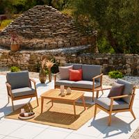 Garnitură grădină Sabi - gri deschis/culoare lemn acacia, Modern, lemn/textil - Zandiara