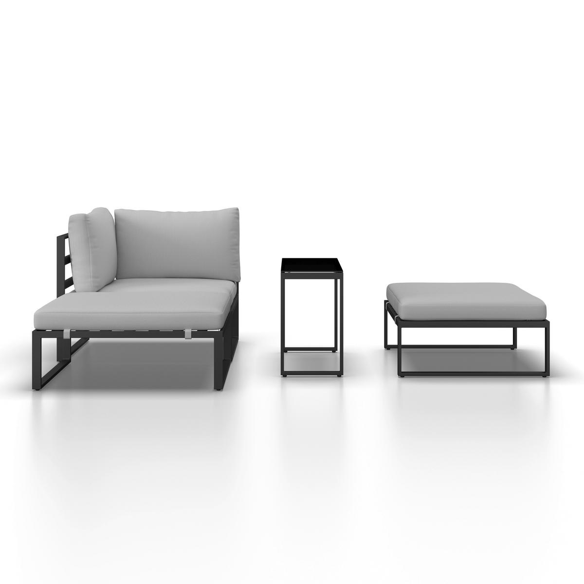Loungegarnitur Valentina Grau Metall/Outdoorstoff +Abdeckung - Schwarz/Grau, MODERN, Glas/Textil (90/65/74cm) - Bessagi Garden