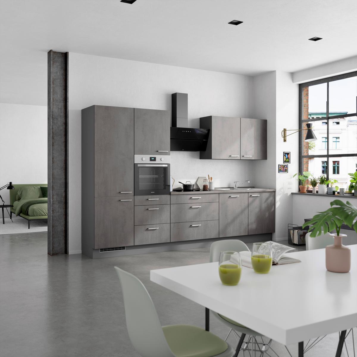 Küchenblock Riva High m. Geräten Schieferfarben - Schieferfarben/Edelstahlfarben, MODERN, Holzwerkstoff/Metall (330cm) - Nobilia