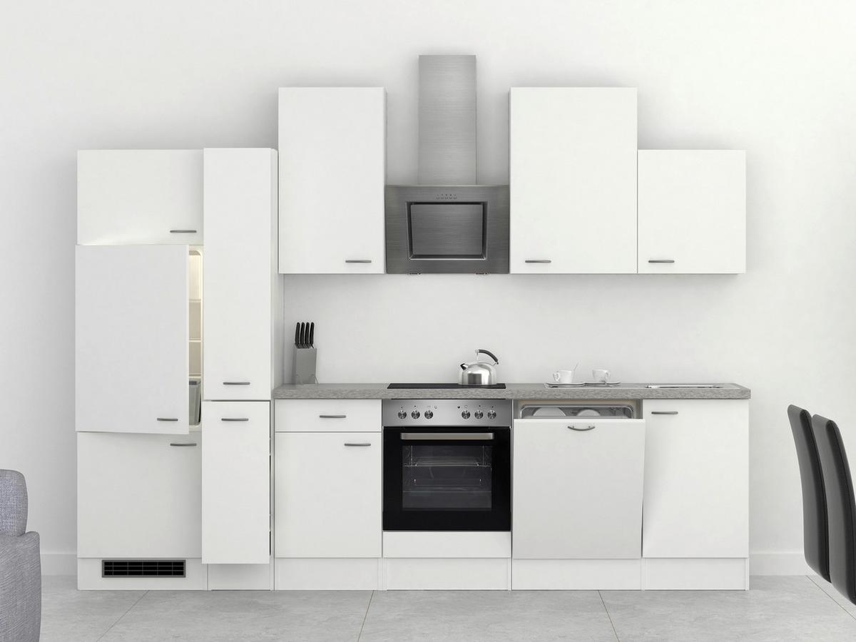 Küchenblock in Weiss inkl. Geräte und Spüle 'Wito' - Edelstahlfarben/Hellgrau, MODERN, Holzwerkstoff/Kunststoff (310cm) - FlexWell