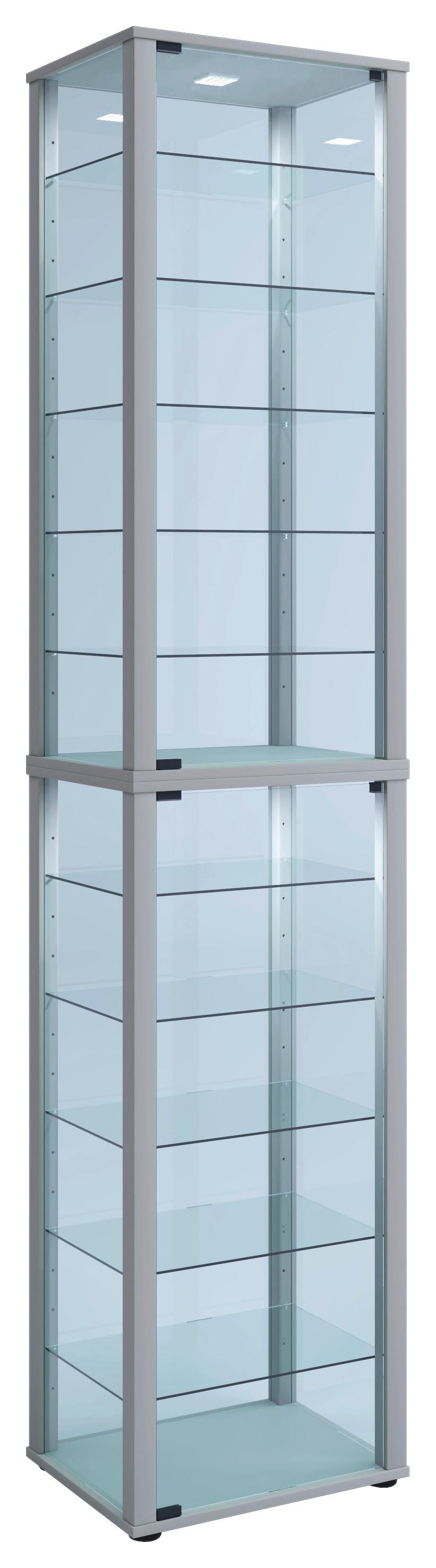 Vitrine Kavisa Silberfarben - Silberfarben/Schwarz, MODERN, Glas/Holzwerkstoff (50/227/38cm) - MID.YOU