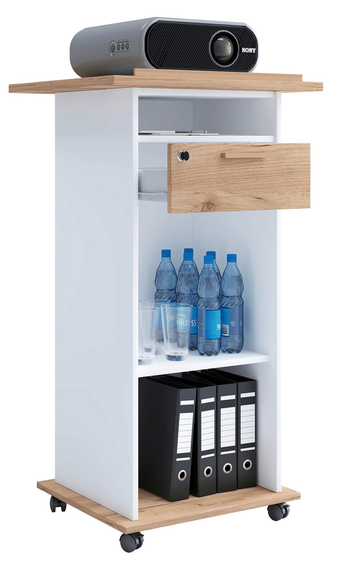 Stoječi Pult Neta, Bela, Barva Hrasta - bela/medeni hrast, Moderno, leseni material (60/50/108,3cm) - MID.YOU