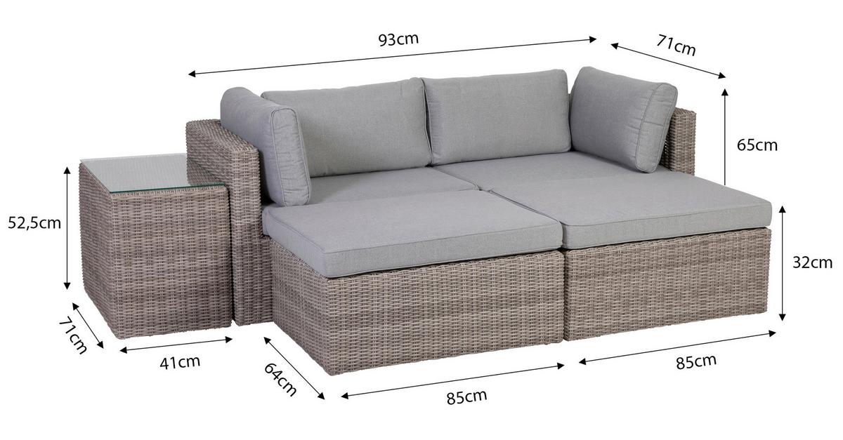 Loungegarnitur Palma 5-tlg aus Kunststoff mit Kissen - Grau, Basics, Glas/Textil (93/65/71cm) - Gardenson