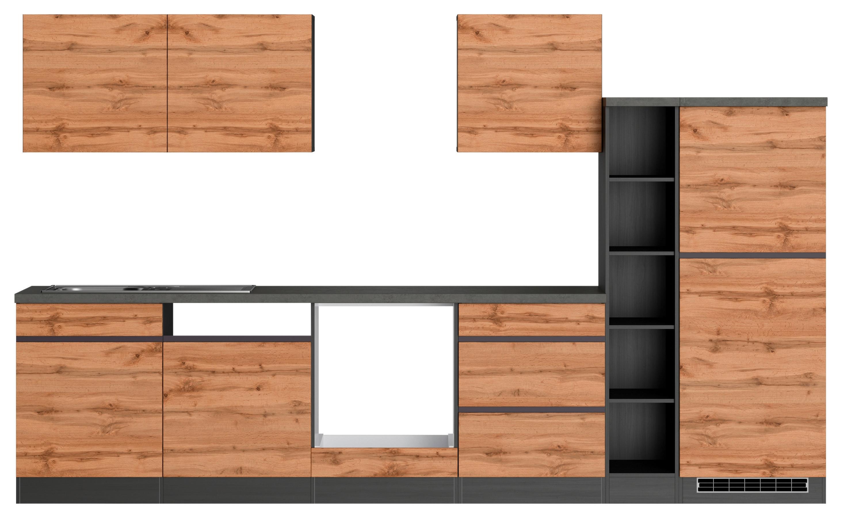 Küchenblock Turin ohne Geräte ca. 330 cm Eiche/Grau - Eiche Wotan/Graphitfarben, Design, Holzwerkstoff (330cm) - Held
