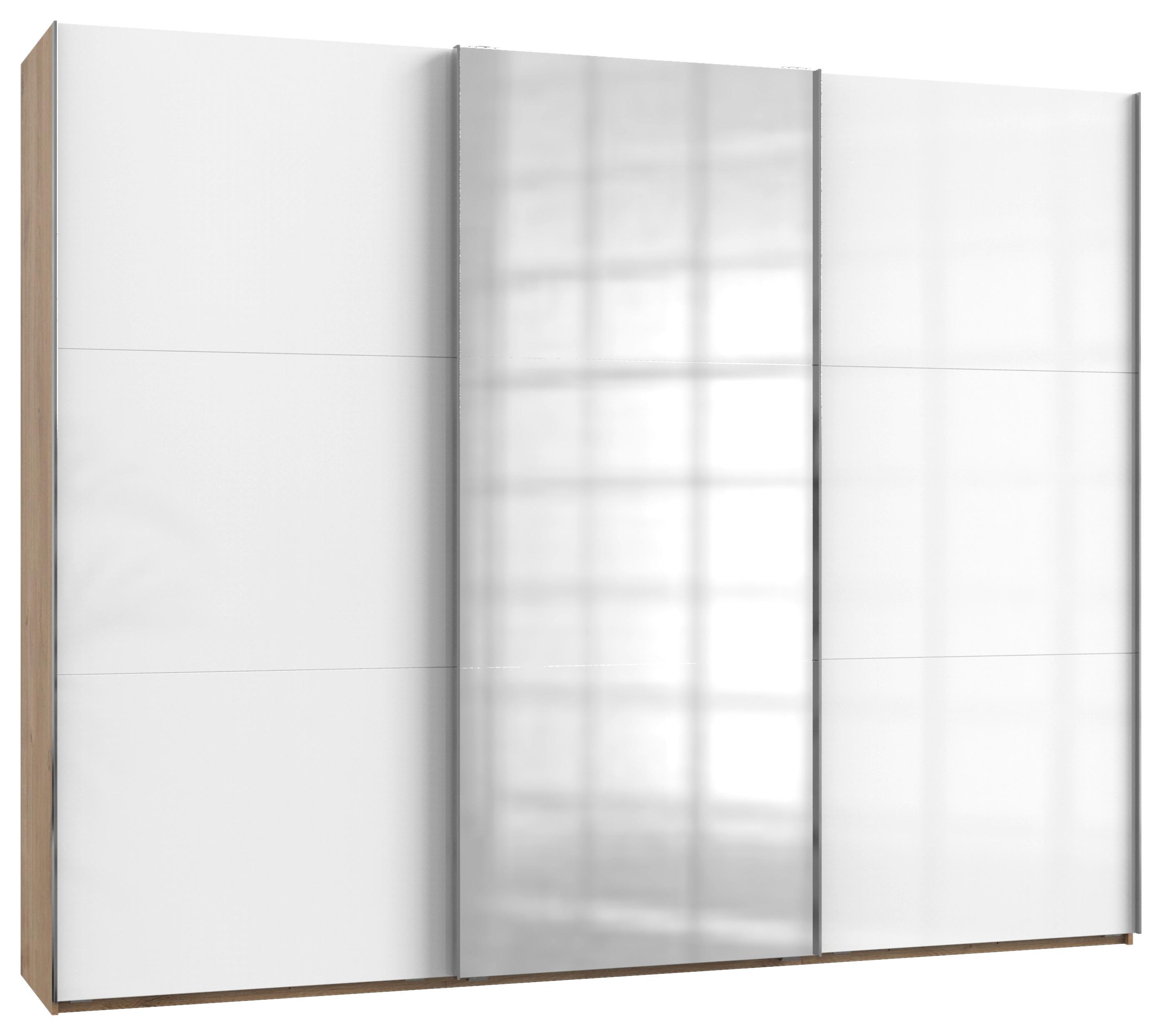 Schwebetürenschrank Level D36 ca. 300 cm Weiß/Eiche Dekor - Chromfarben/Weiß Hochglanz, MODERN, Holzwerkstoff/Metall (300/236/65cm) - MID.YOU