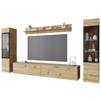 Wohnwand Vera II 4-tlg. ca. 240x130 cm Eiche Artisan - Eiche Artisan/Grau, Basics, Glas/Holzwerkstoff (240/130/33cm) - P & B