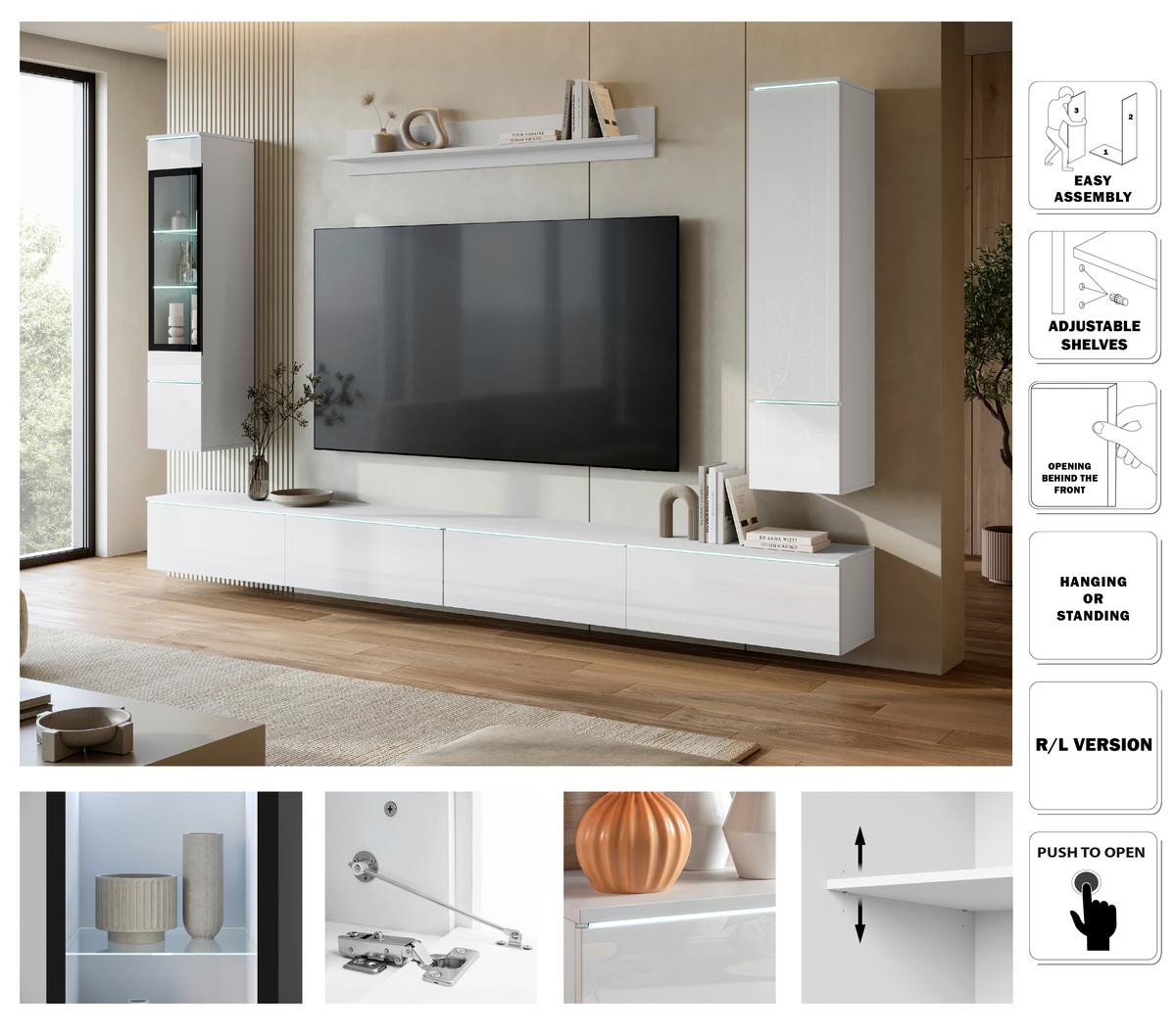 Dnevni Regal Veral Xxl, Bela, 5-Delni - siva/bela, Basics, umetna masa/steklo (300/162/33cm) - P & B