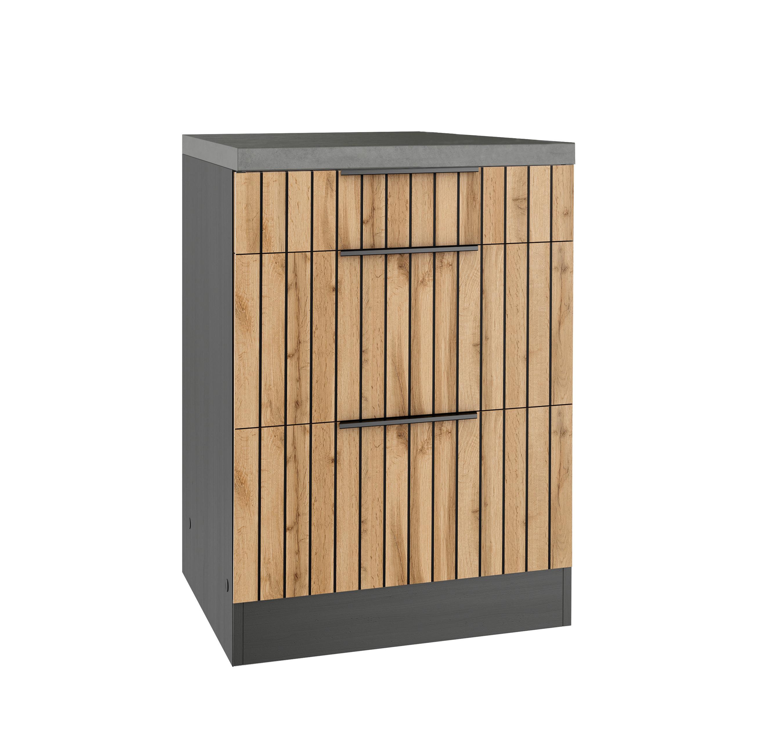 Schubkastenunterschrank Liverpool Eiche/Graphitfarben - Schieferfarben/Eiche Wotan, Basics, Holzwerkstoff/Metall (60/86/60cm) - Held