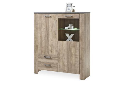 Kommode "Edmonton" , eiche - Eichefarben/Anthrazit, Basics, Glas/Holzwerkstoff (122/140/45cm) - MID.YOU