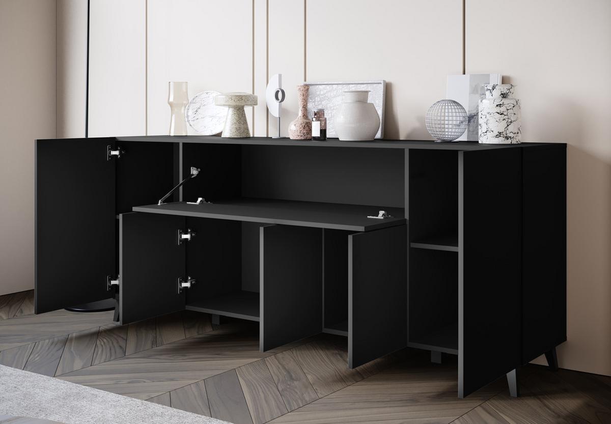 Comodă cu uși PHUKET - negru, Design, material pe bază de lemn (180/76/37,5cm) - P & B