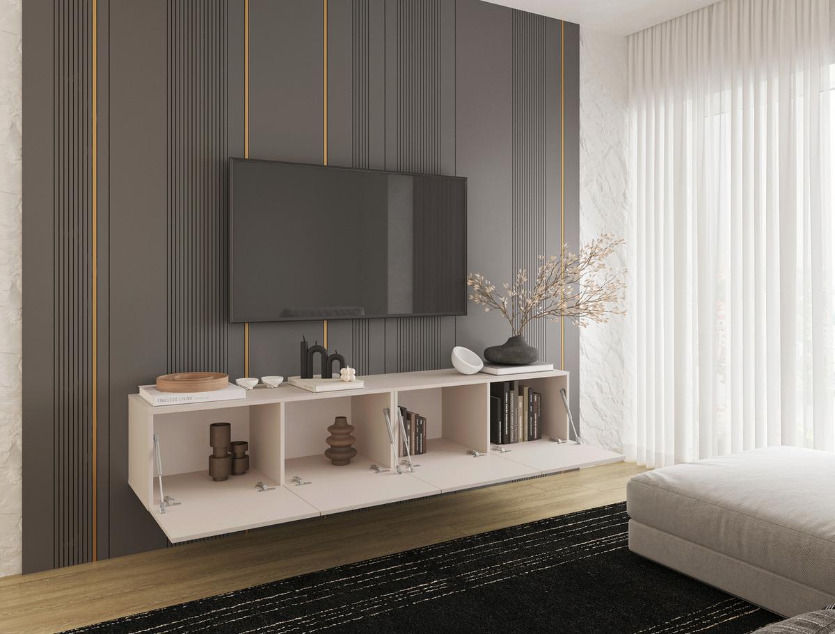 KOMODA NISKA NEWNIQ - kaszmir, Design, materiał drewnopochodny (200/36,7/42cm) - Hom`in