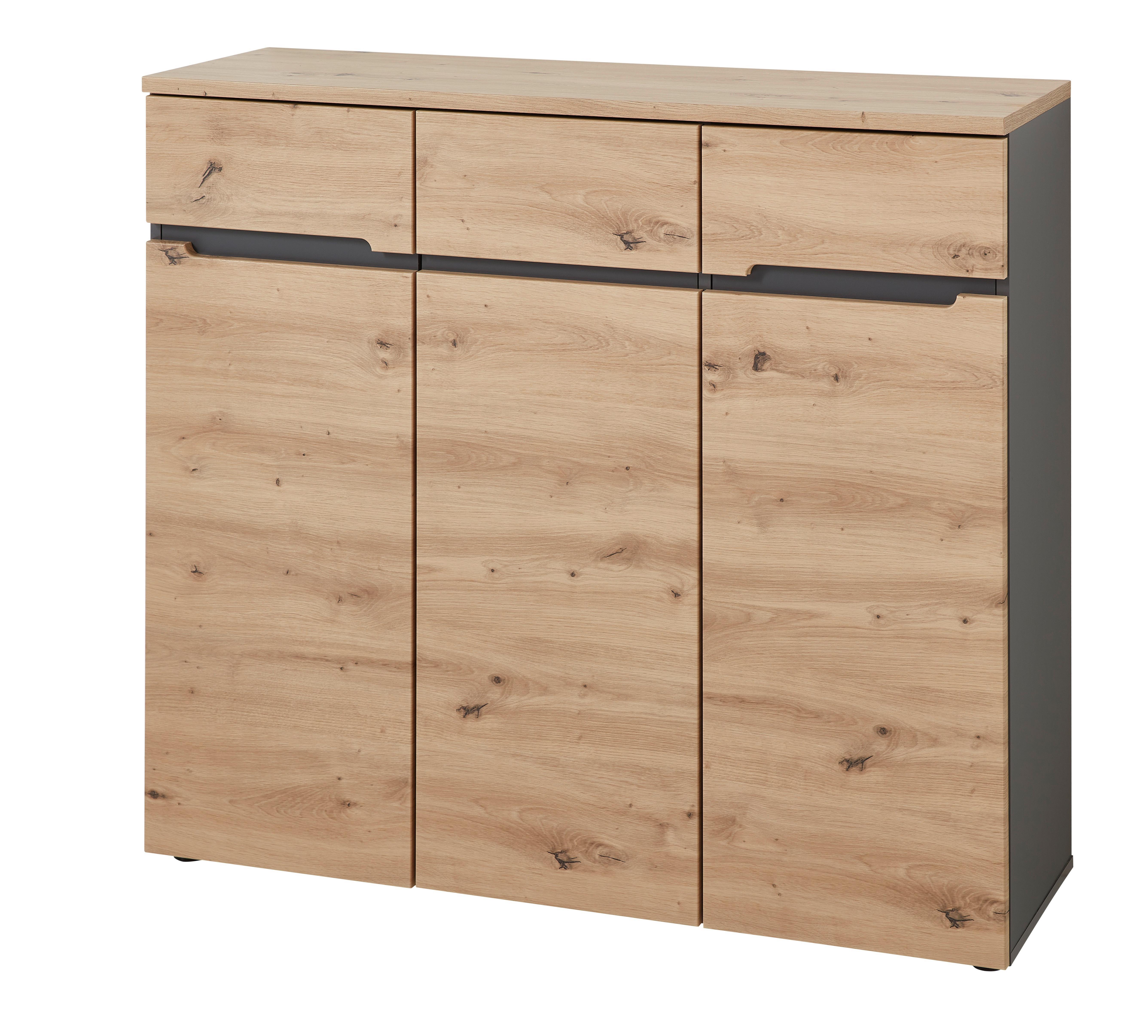 Kommode in Eiche/Graphit - Graphitfarben/Eiche Artisan, Modern (120/107/38cm) - Mömax