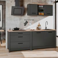 Küchenleerblock Bundle 3 o. Geräte Anthrazit/Eiche - Anthrazit/Schwarz, MODERN, Glas/Holzwerkstoff (230cm) - home24