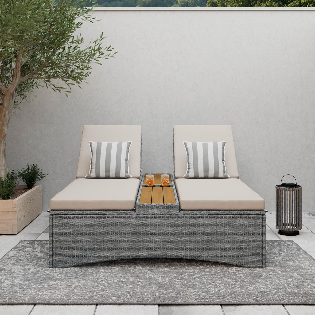 Gartenliege Monero Creme Holz/Metall/Kunststoff - Creme, MODERN, Holz/Kunststoff (203/155/150cm) - Bessagi Garden