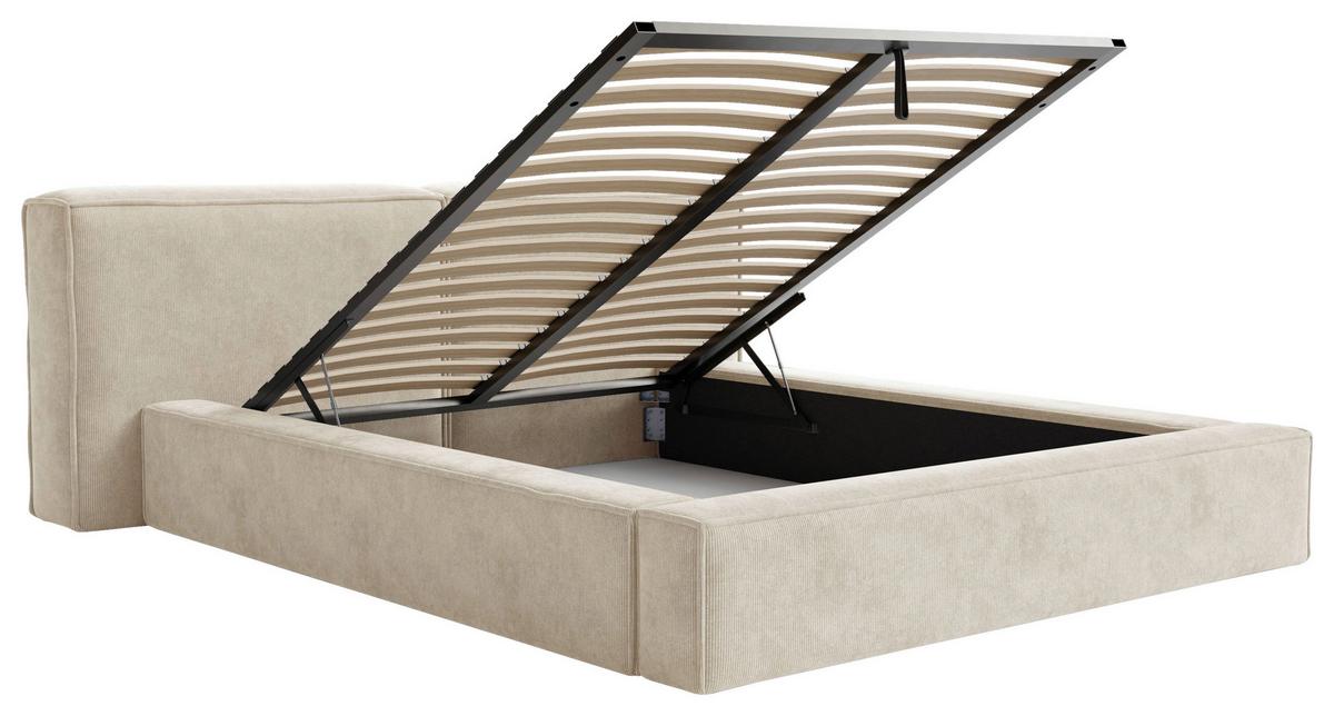 ŁÓŻKO TAPICEROWANE OVELIA - beżowy/czarny, Design, metal/drewno (200/200cm) - Boxxx