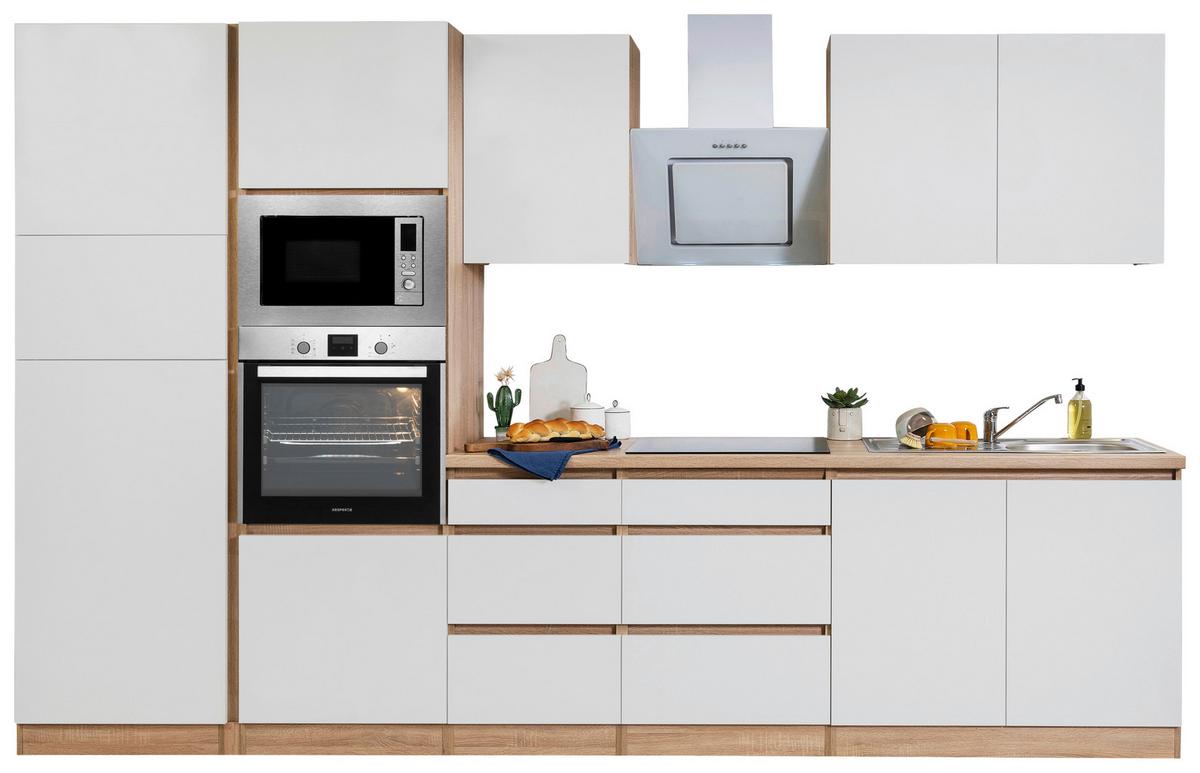 Küchenblock Lorena mit Geräten ca. 335 cm Weiß - Eichefarben/Weiß, Basics, Holzwerkstoff (335cm) - Respekta