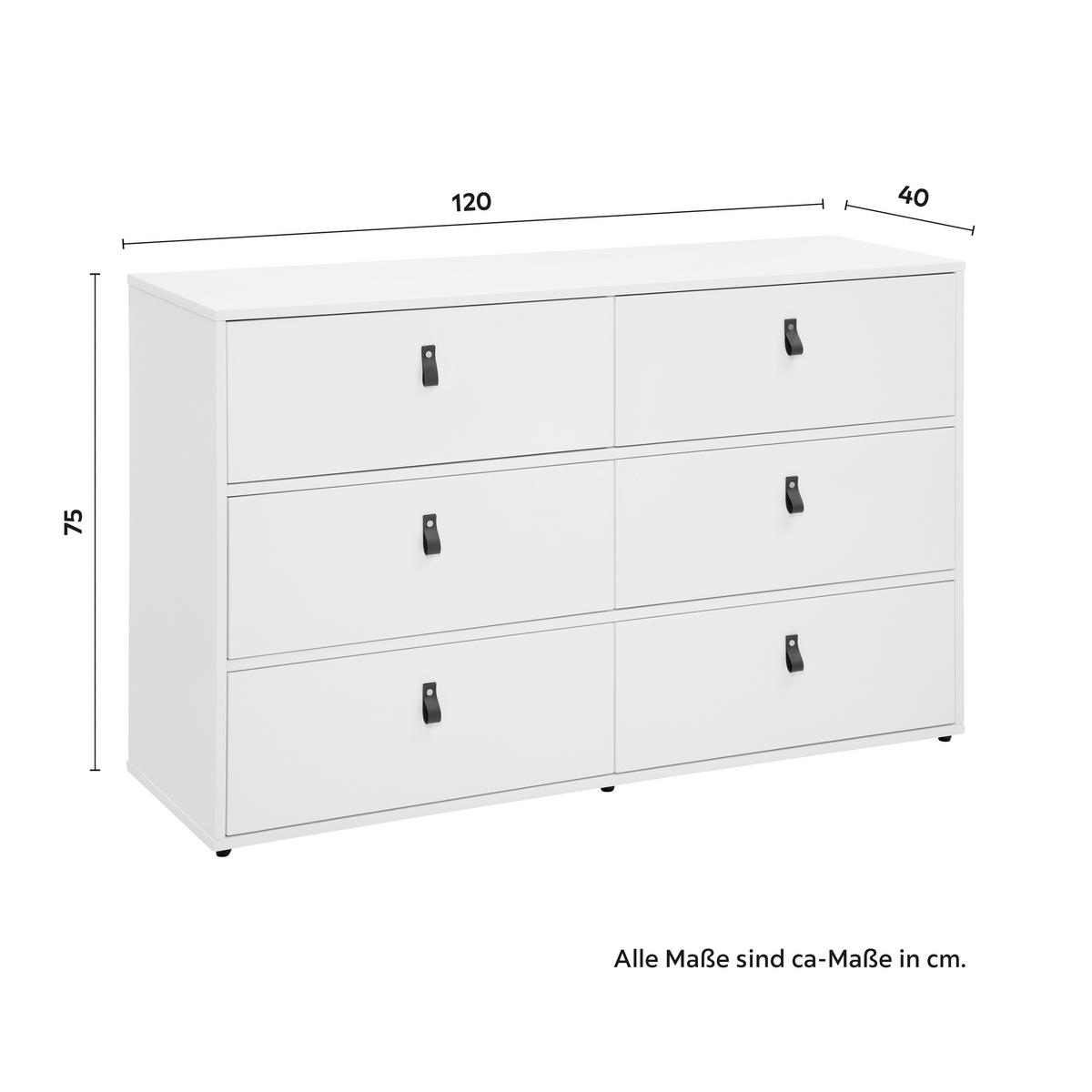 Kommode Mick Weiß MDF - Schwarz/Braun, MODERN, Kunststoff/Textil (120/75/40cm) - Bessagi Home