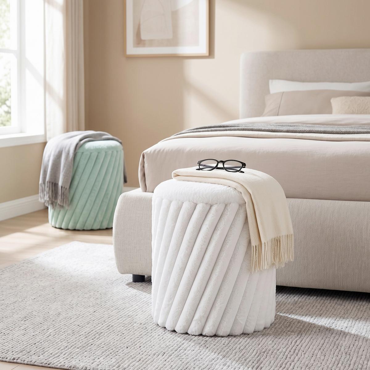 Hocker Cady -Trend- - Weiss, Romantik / Landhaus, Holzwerkstoff/Textil (37/40cm) - Mömax