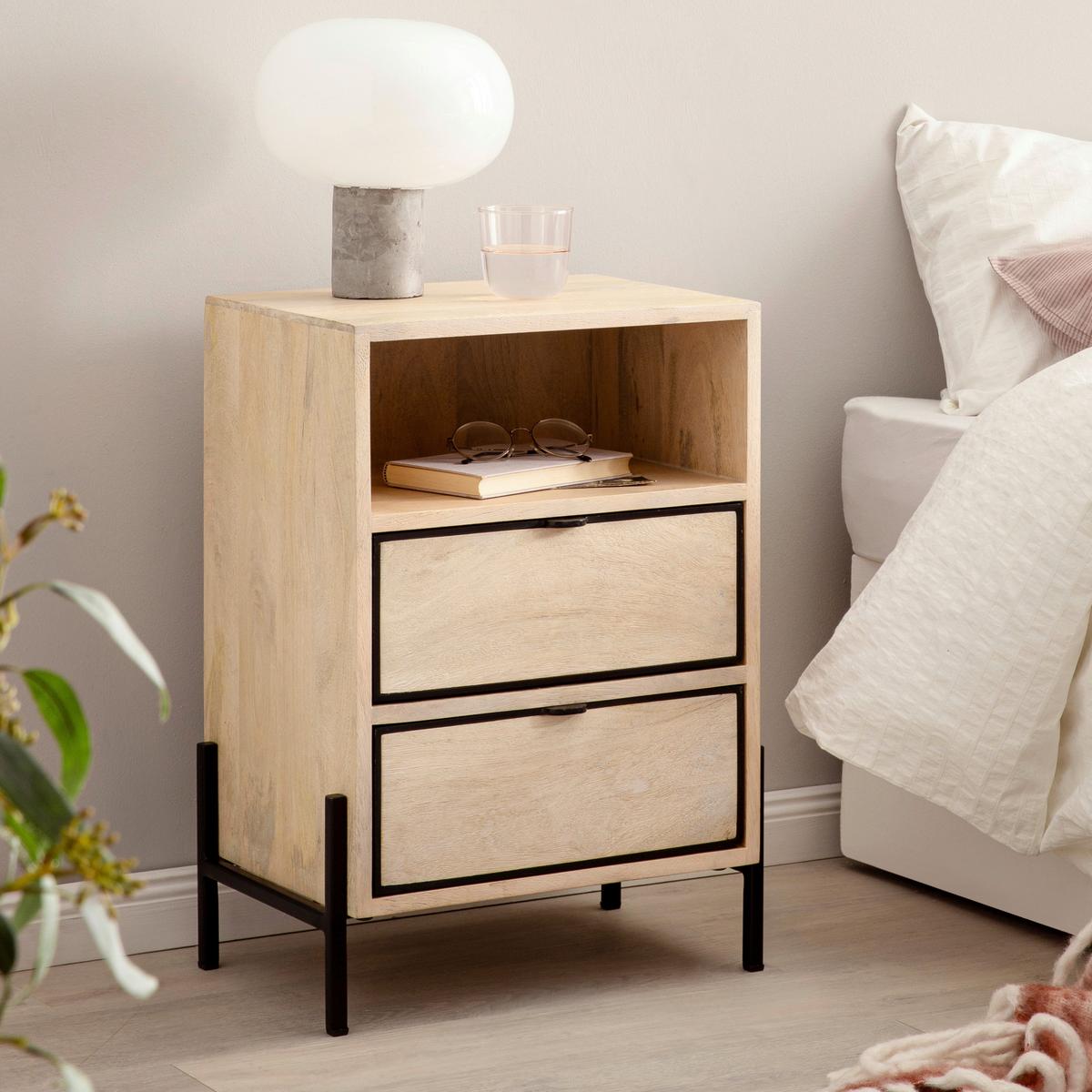 NACHTKÄSTCHEN WL6.787 - Hellbraun/Schwarz, Design, Holz/Metall (43/60/50cm) - MID.YOU