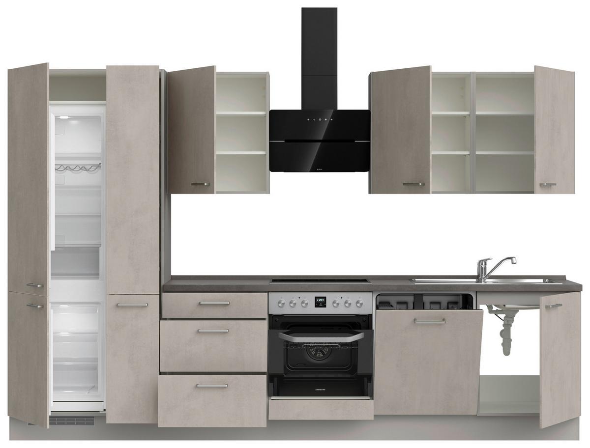 Küchenblock Riva High m. Geräten Grau - Schieferfarben/Edelstahlfarben, MODERN, Holzwerkstoff/Metall (330cm) - Nobilia