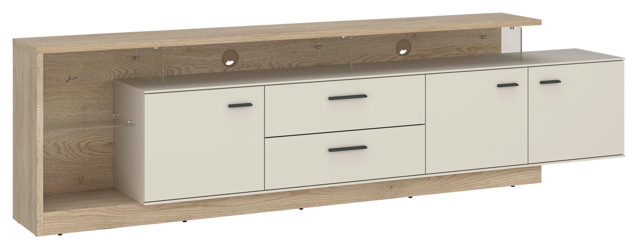 Tv Komoda Meolo - kašmir/boje hrasta, Moderno, staklo/drvni materijal (236,4/65,5/40cm) - Modern Living