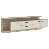 Comodă TV MEOLO - cașmir/culoare lemn stejar, Modern, sticlă/material pe bază de lemn (236,4/65,5/40cm) - Modern Living