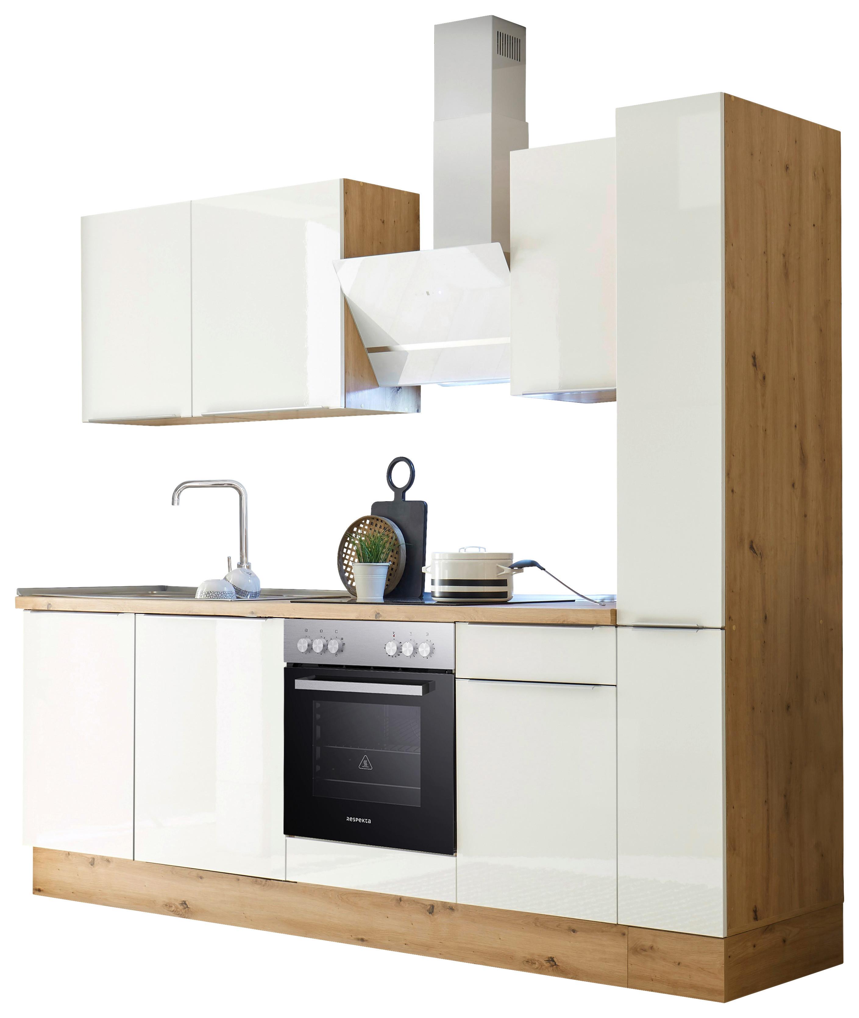 Küchenblock mit Geräte Weiß Hochglanz B: ca. 250 cm - Weiß Hochglanz/Alufarben, LIFESTYLE, Holzwerkstoff/Kunststoff (250/211/60cm) - Respekta