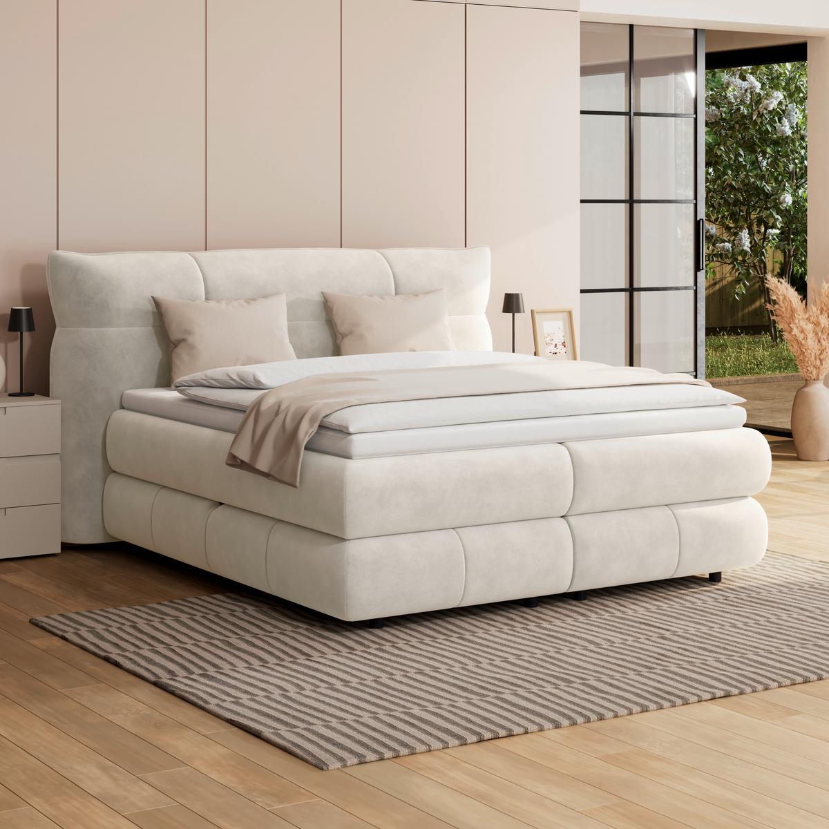 Boxspring Krevet Carmelo - crna/krem, Trend, tekstil/plastika (180/200cm) - Premium Living