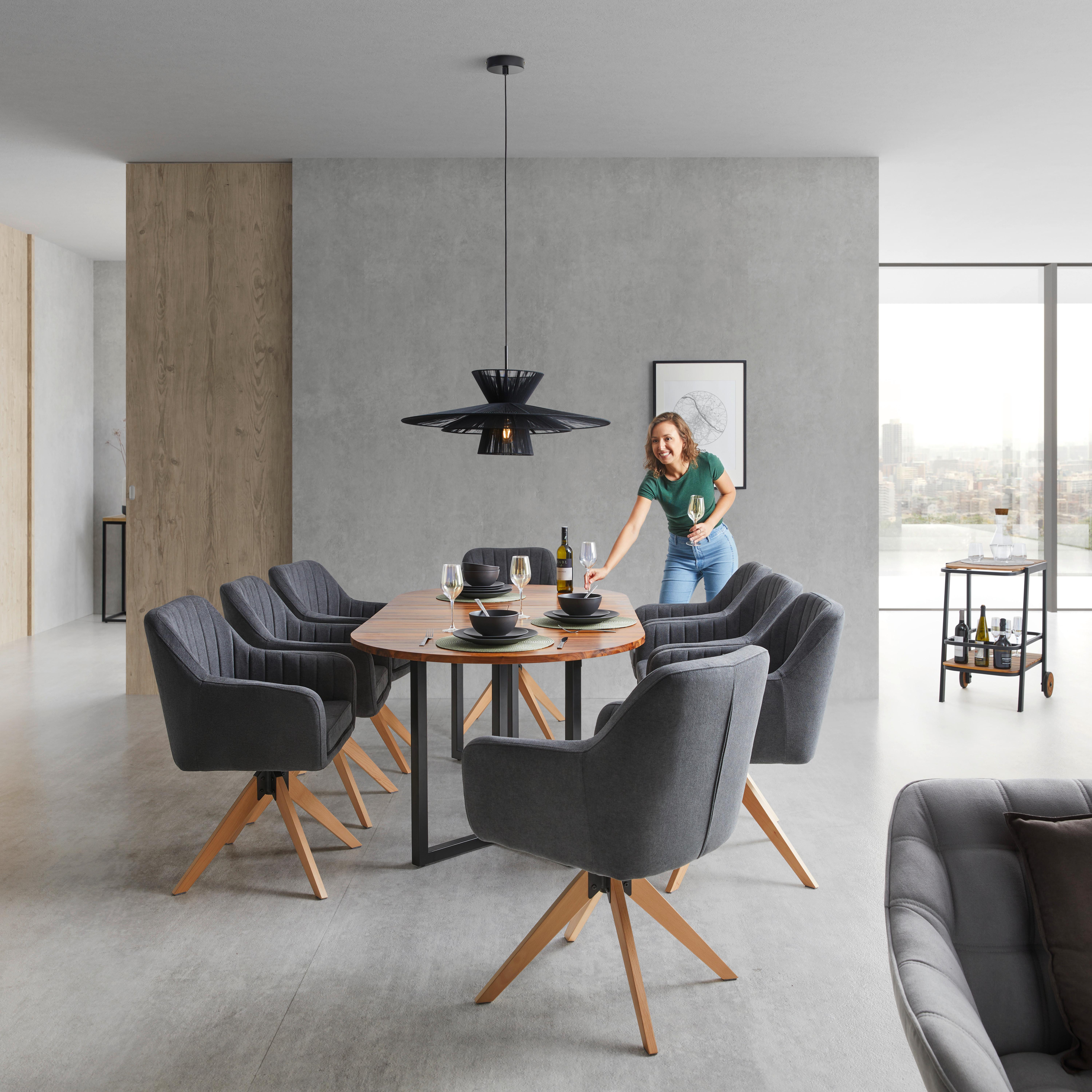 Kihúzható Asztal Samuel - Akácia színű/Fekete, modern, Fa/Fém (160-200/100/75cm) - Bessagi Home