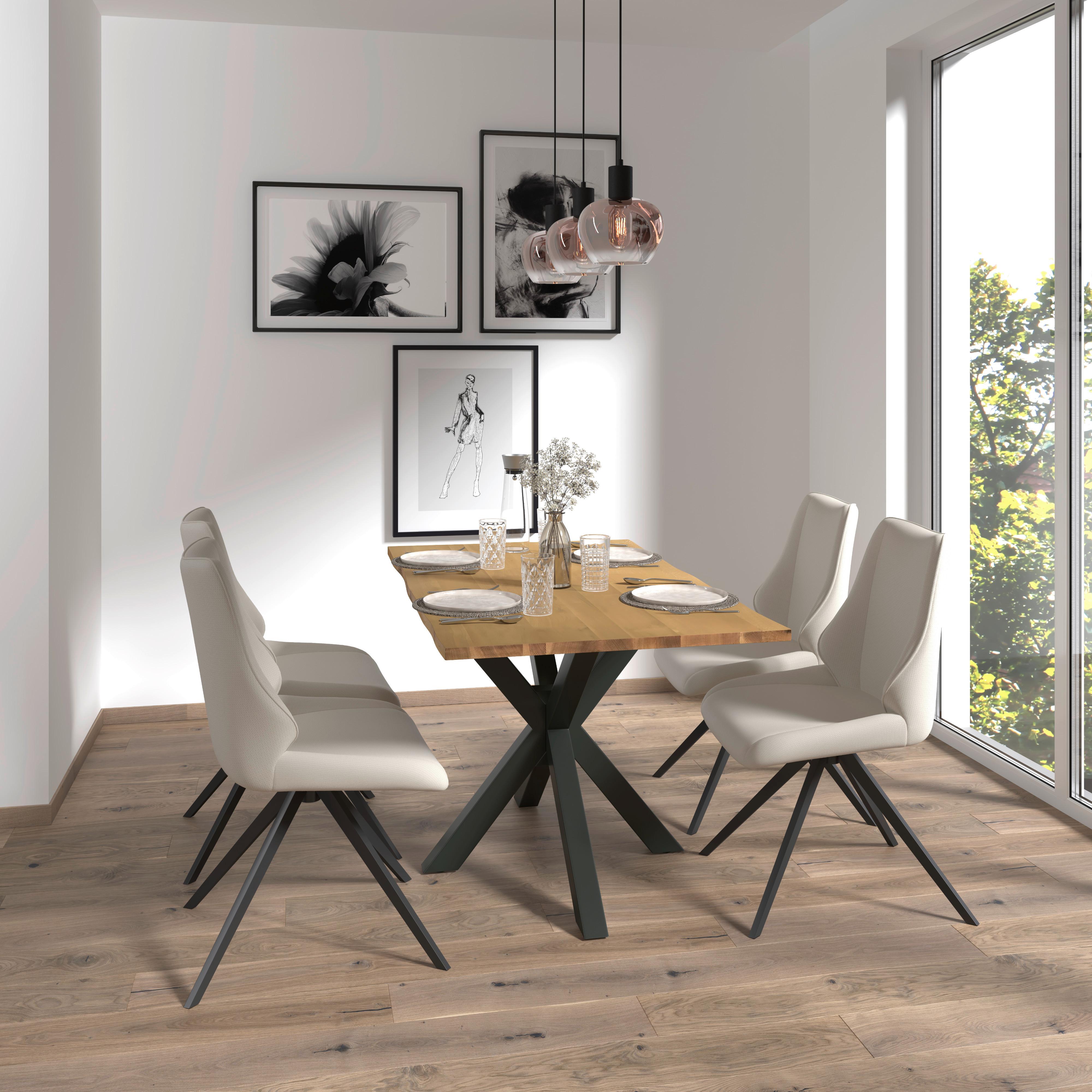 Esstisch Lesley in Holz Eiche massiv ca. 140x80 cm - Eichefarben/Schwarz, MODERN, Holz/Metall (140/80/76cm) - Bessagi Home