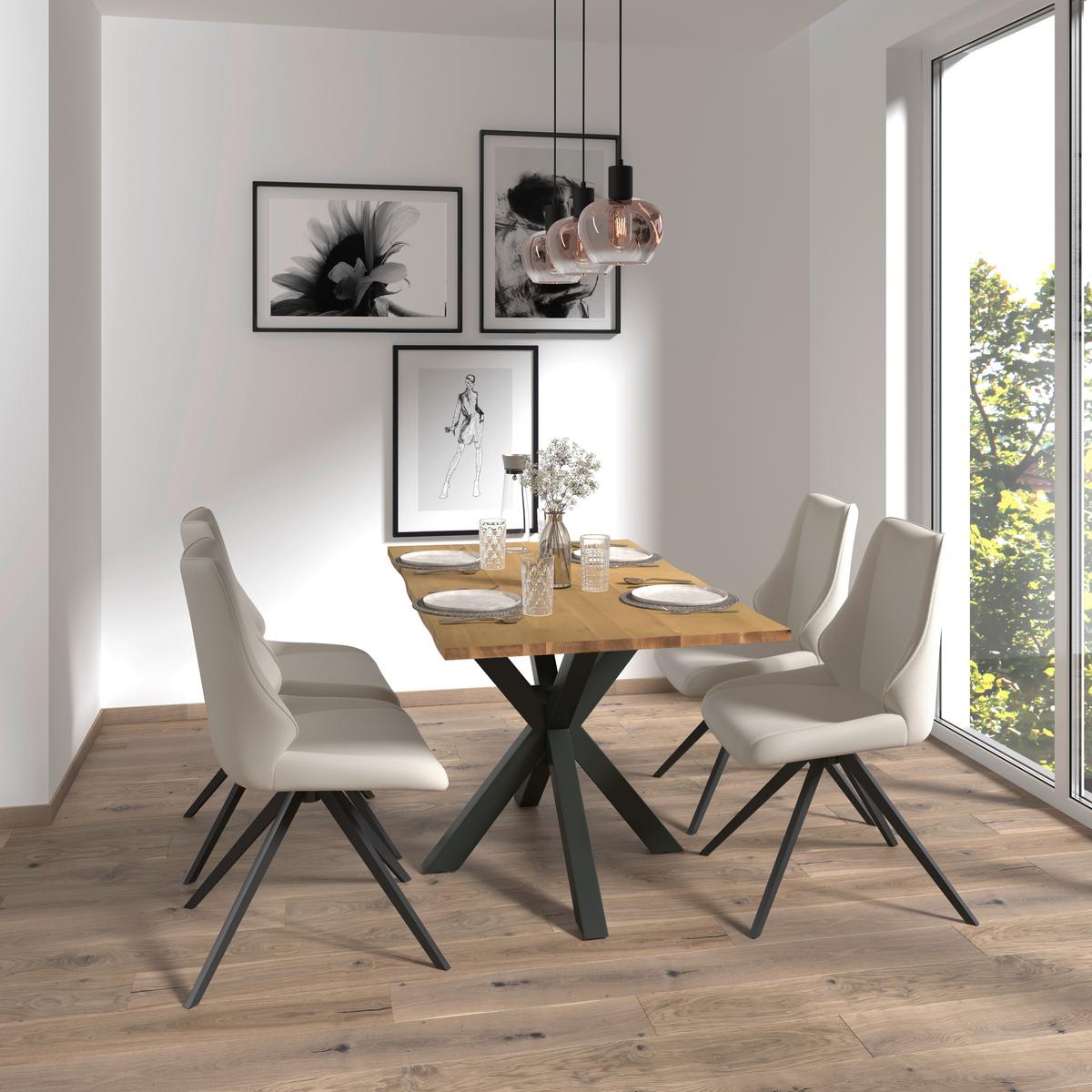 Esstisch Lesley in Holz Eiche massiv ca. 140x80 cm - Eichefarben/Schwarz, MODERN, Holz/Metall (140/80/76cm) - Bessagi Home