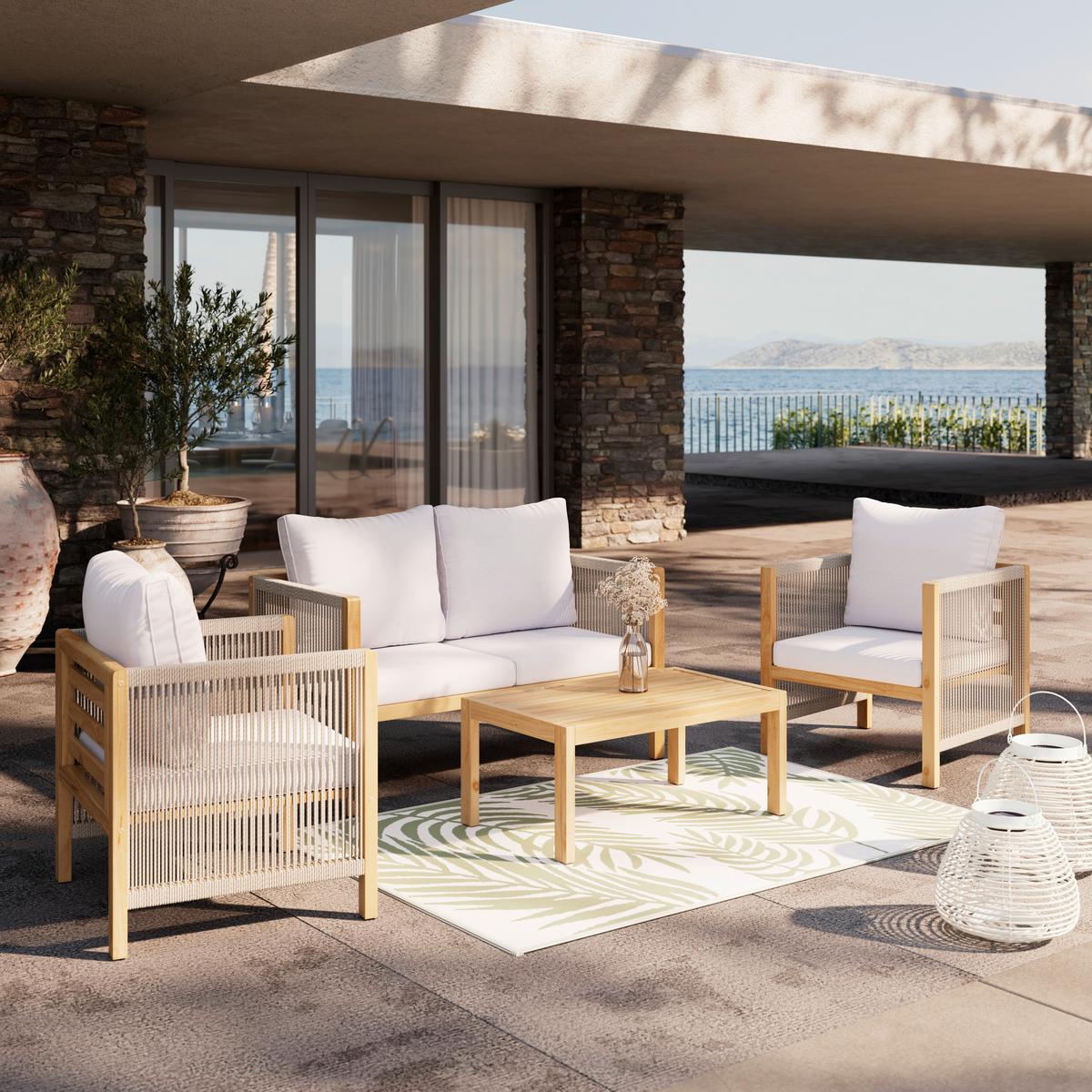 Loungegarnitur Effie Hellgrau Holz/Outdoorstoff - Hellgrau, MODERN, Holz/Kunststoff (124/64,5/63,5cm) - Bessagi Garden