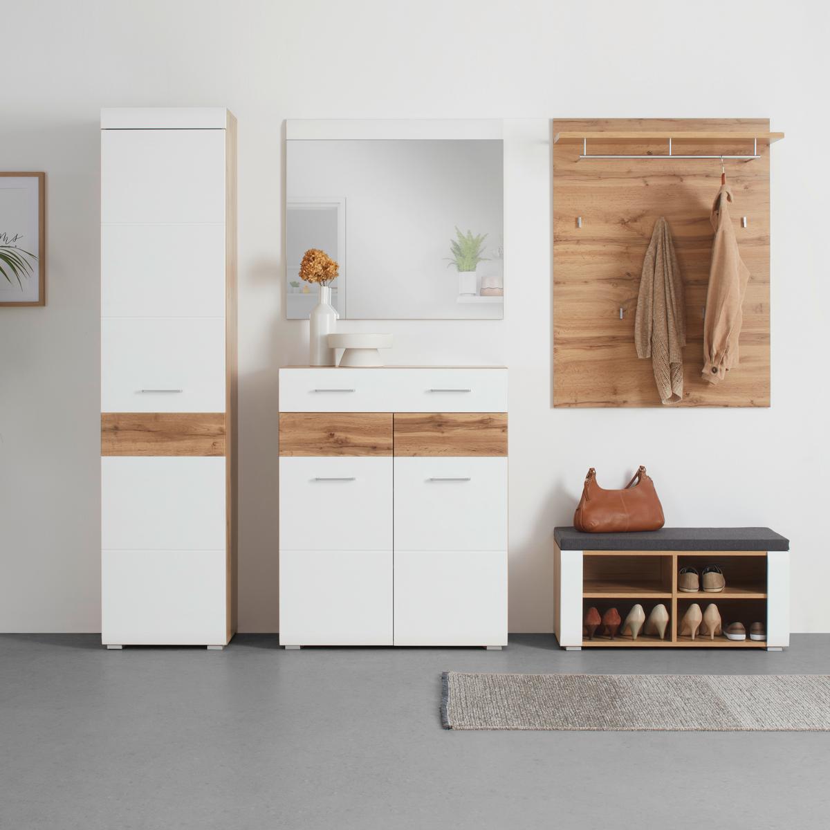 Garderobenschrank in Weiß/Eichefarben - Eichefarben/Weiß, KONVENTIONELL, Holzwerkstoff (46/200/40cm) - Mömax