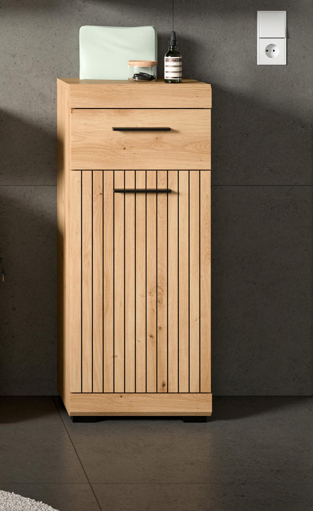 Midischrank Scout Eiche Artisan - Schwarz/Eiche Artisan, Trend, Holzwerkstoff/Kunststoff (37/88/31cm) - MID.YOU