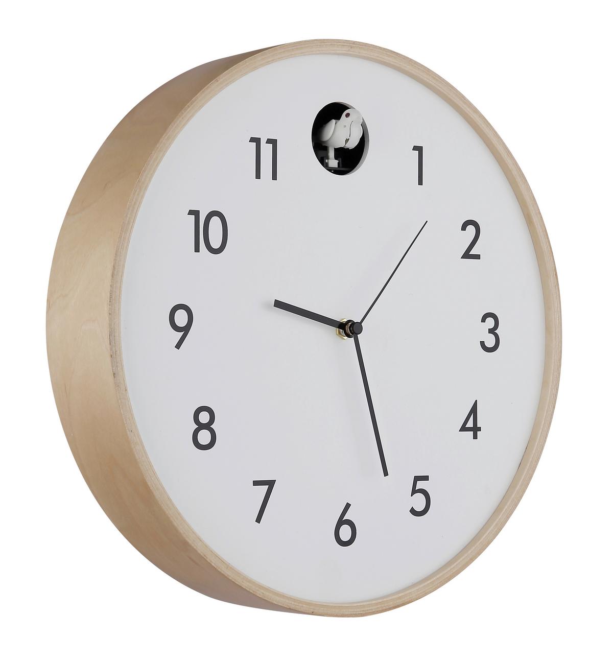 WANDUHR 78284W  CLOCKY - Weiss/Schwarz, Natur, Holz/Holzwerkstoff (31,5cm) - Globo