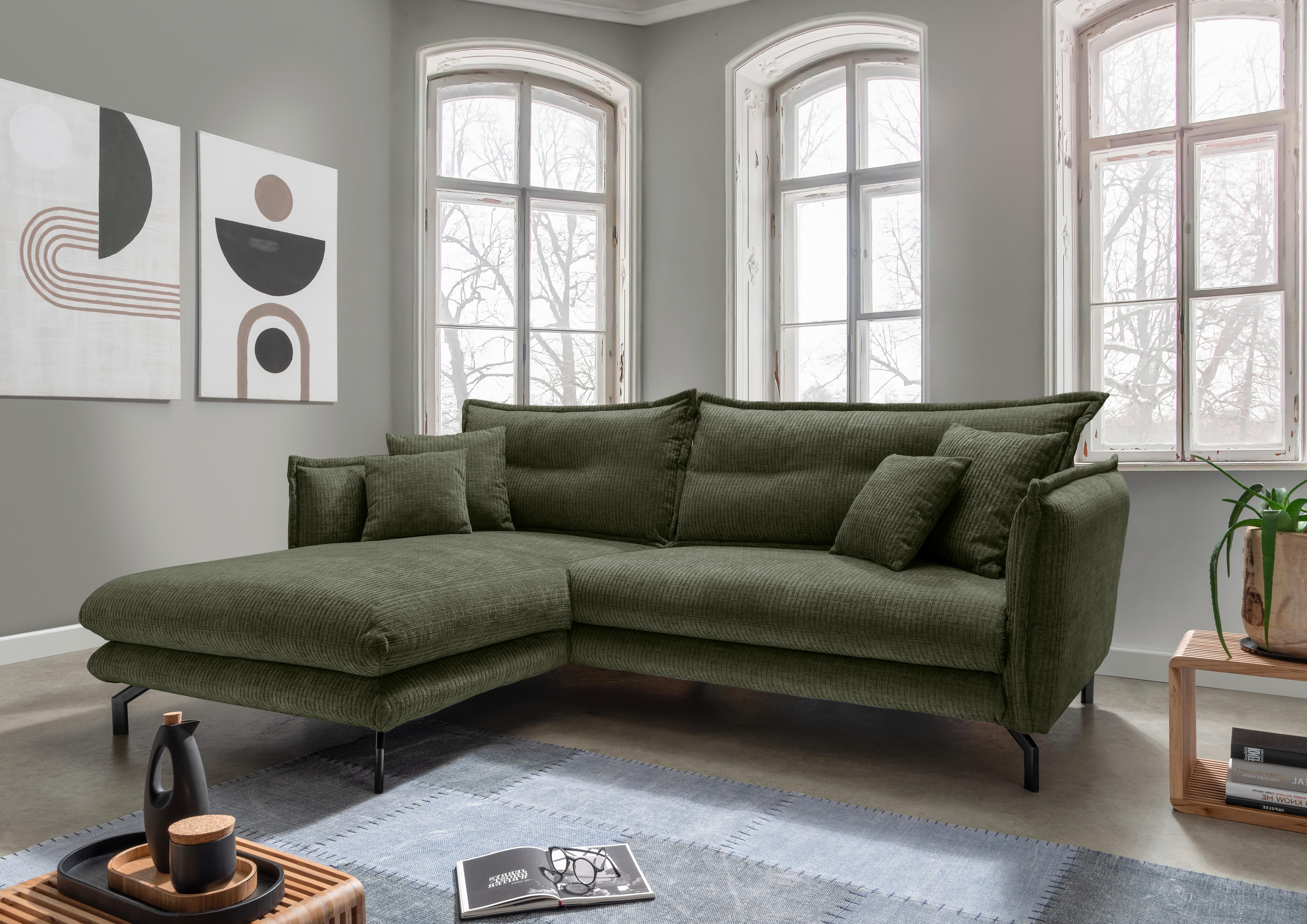 ECKSOFA LAVA - Schwarz/Olivgrün, Design, Textil/Metall (180/255cm) - Livetastic