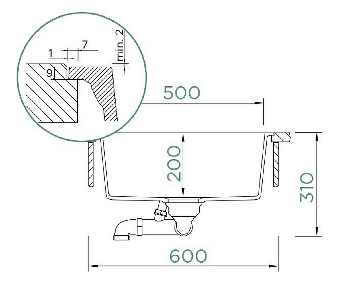 Spüle Kain 100LFBMGL Magnolie - Magnolie, MODERN, Naturmaterialien/Stein (55,5/45,6cm) - Schock