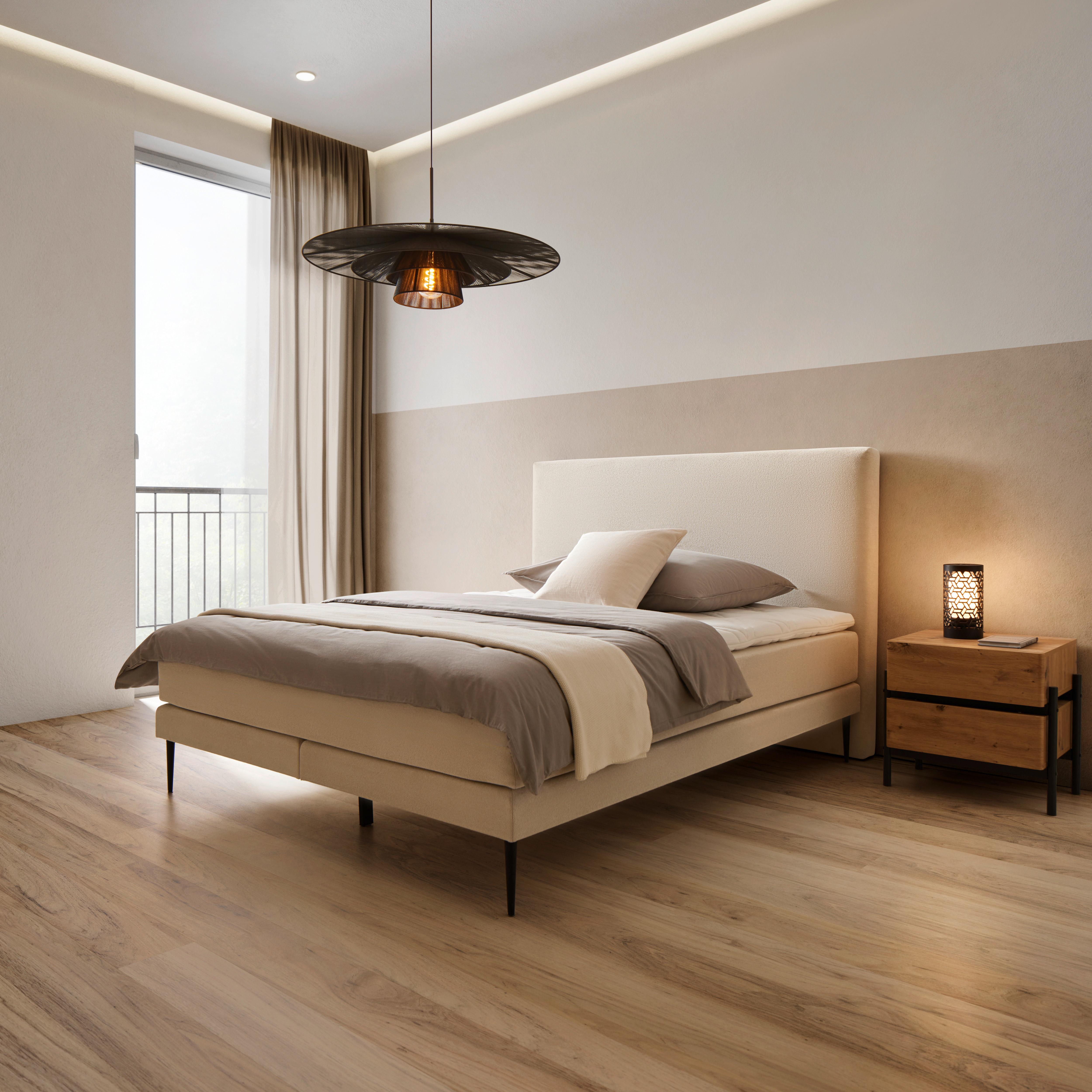 Boxbett Nevada ca. 180x200 cm Beige mit Topper - Beige/Schwarz, MODERN, Holz/Textil (180/200cm) - Bessagi Home